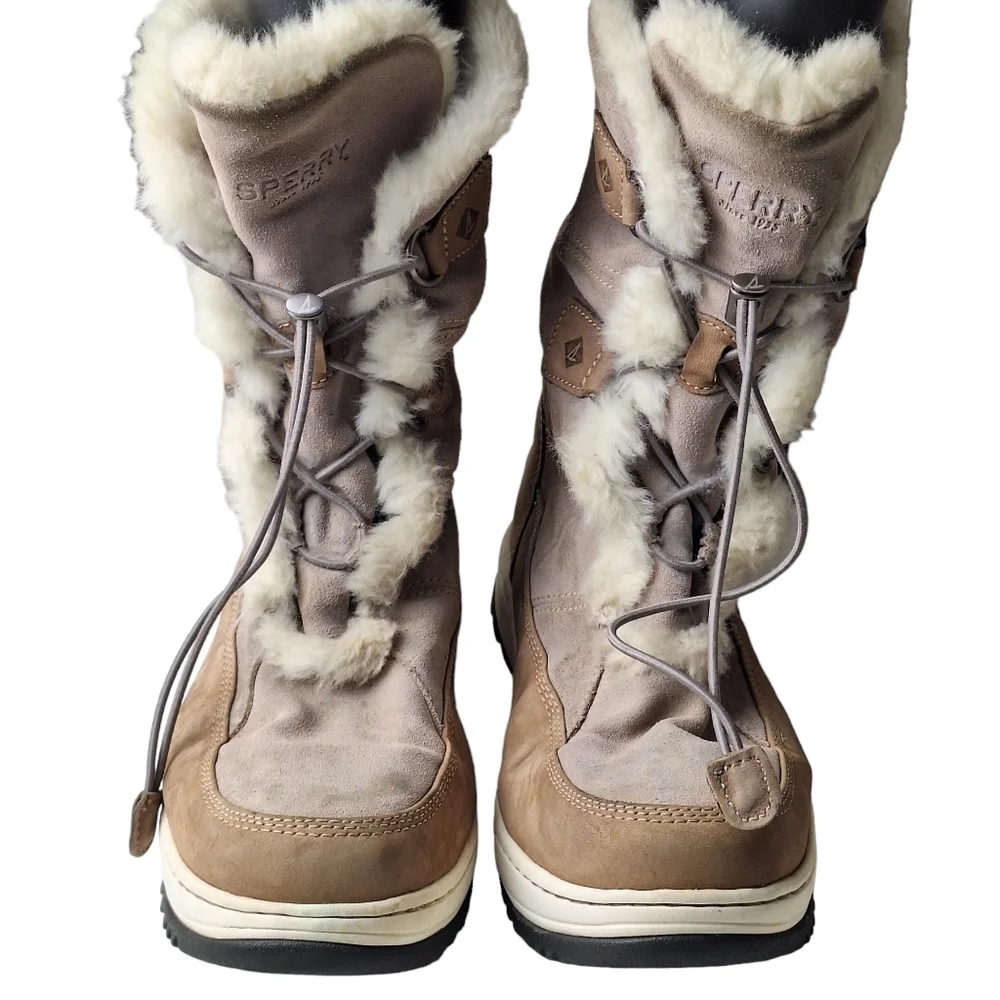 Sperry Women Gray Powder Valley Vibram Thinsulate Faux Fur Lined Winter Boot Sz9